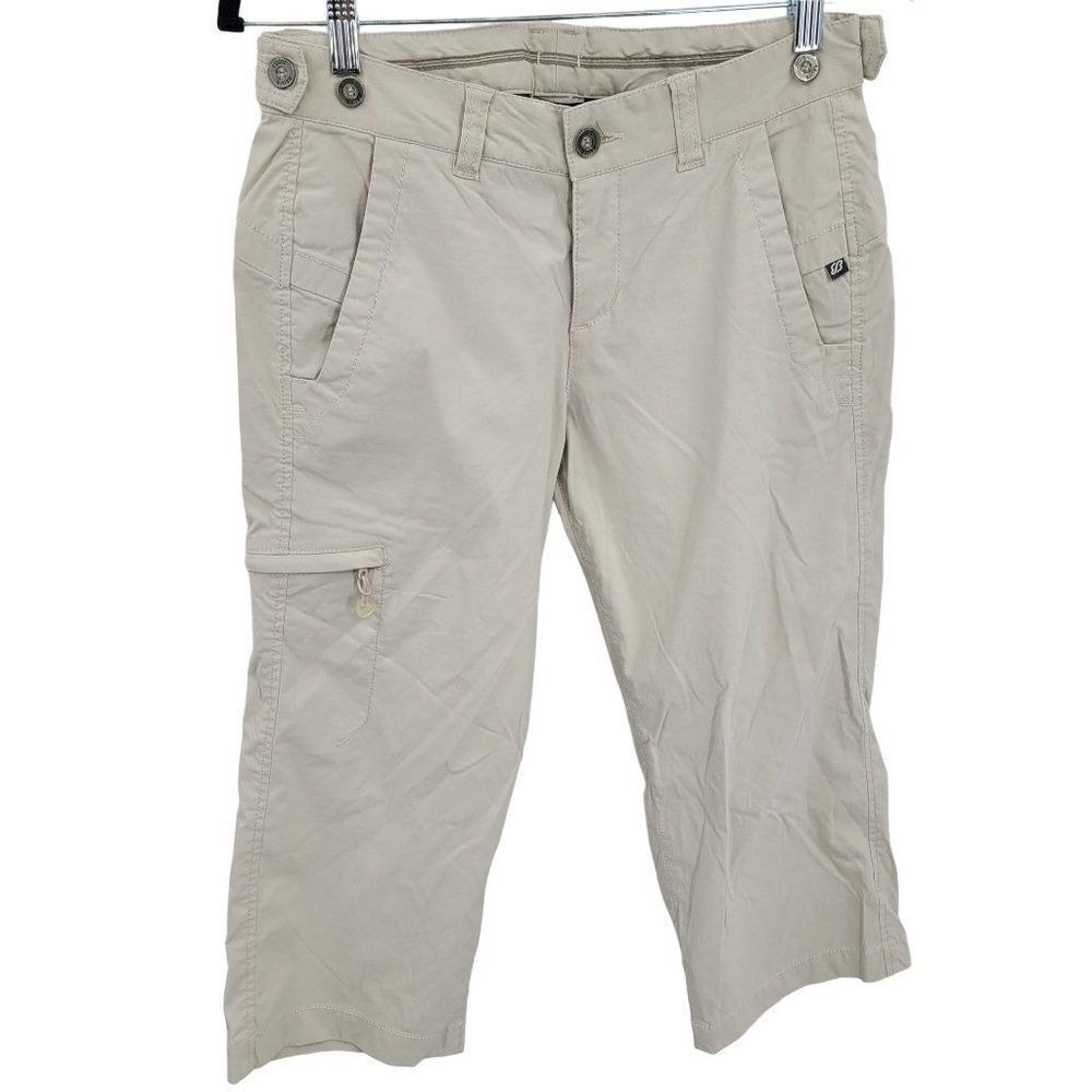 Eddie Bauer Sport Nylon Capri Pants Tan 4 Cropped Stretch Cargo Granola Utility